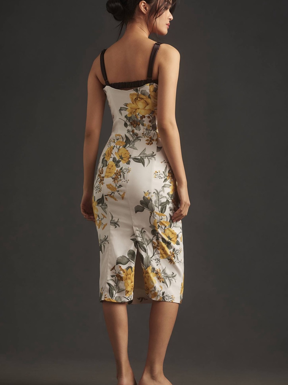 Anthropologie White Sheath Midi Dress with Yellow Floral Print size 0 - Picture 2 of 11